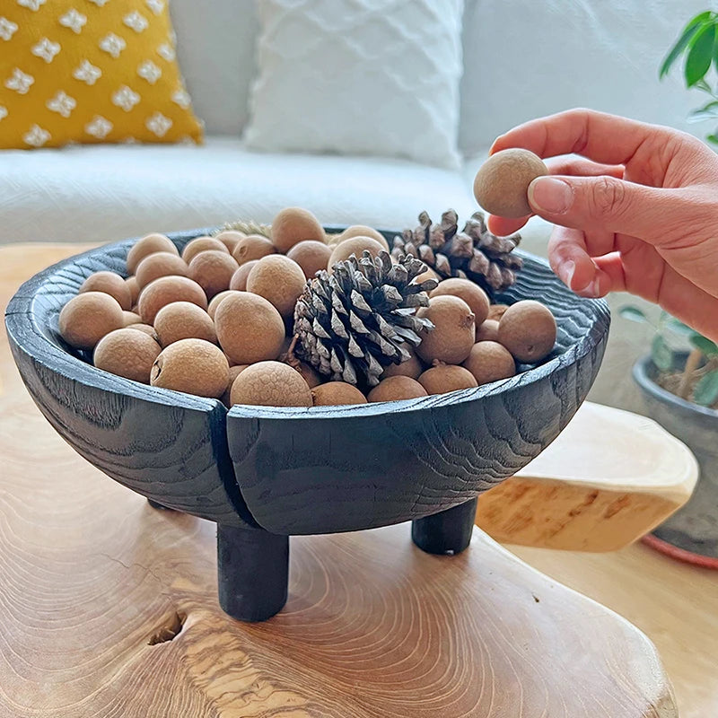 Wabi Sabi Charred Wood Tray Black Fruit Bowl Minimalist Display Platter for Hotel Rustic Storage Tray for Living Room Decoration